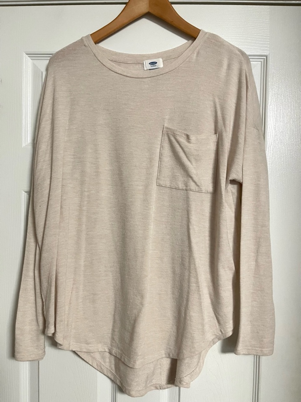 Old Navy Light Cream Oversized Long Sleeve Tee with Pocket